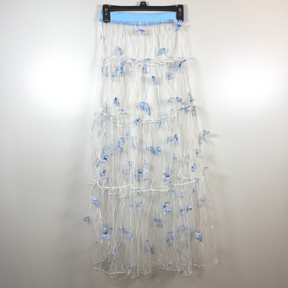 Unbranded‎ Butterfly Maxi Skirt Sheer White Fairycore Boho Coquette Whimsical XS